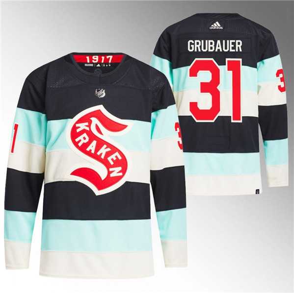 Mens Seattle Kraken #31 Philipp Grubauer Deep Sea Blue 2024 Winter Classic Primegreen Stitched Jersey Dzhi